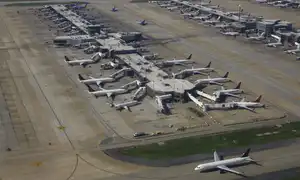 Aerial view of Concourse C at Hartsfield-Jackson Atlanta International Airport, the airport complex inside Clayton County that employs more than 56,000 workers.