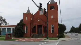 Old Mt. Zion Baptist Church in Albany, Georgia — the brick sanctuary where the Albany Movement's mass meetings were held and where Pastor Daniel Simmons ministers today.