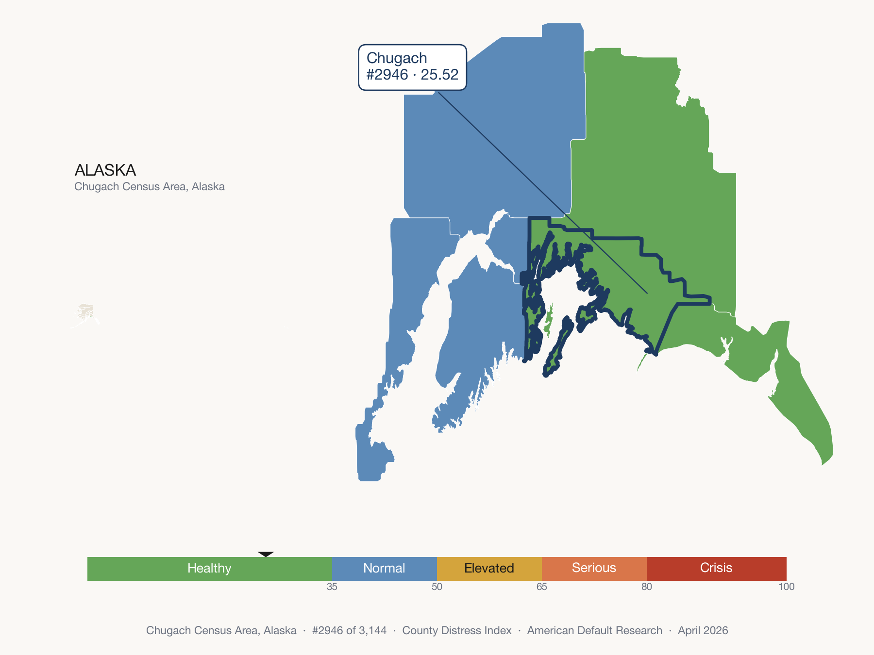 County Distress Index cluster map. Chugach Census Area, Alaska and its neighbors colored by distress zone.