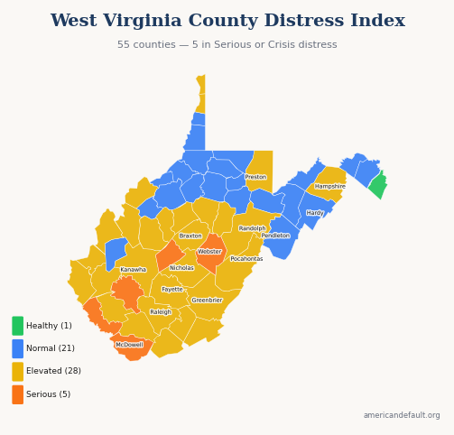 County Distress Index map